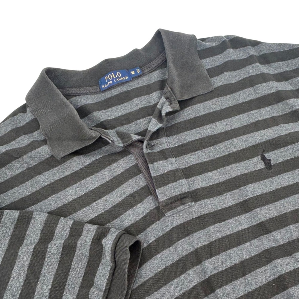 Polo Ralph Lauren Mens 3XB Big Stripe Polo Gray Black Short Sleeve Pony Logo
